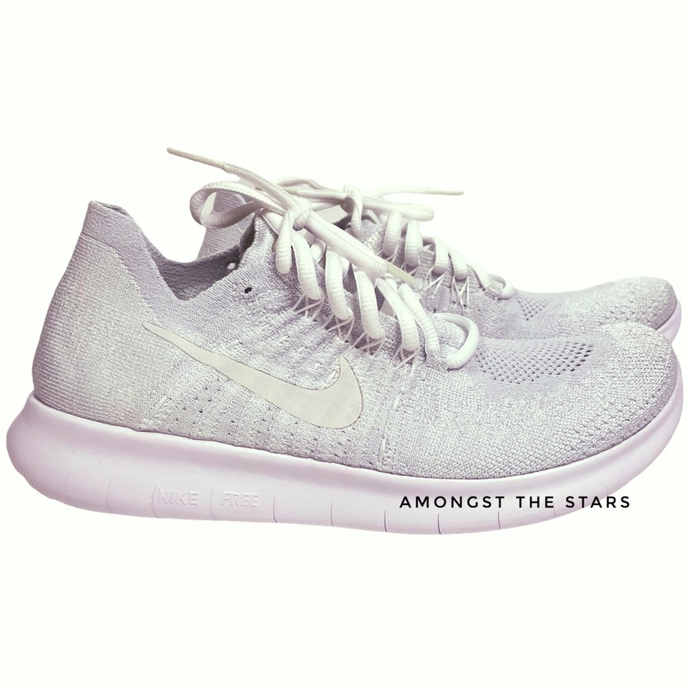 Nike Free RN Flyknit 2017 White Pure Platinum Running Sneakers 880844-100